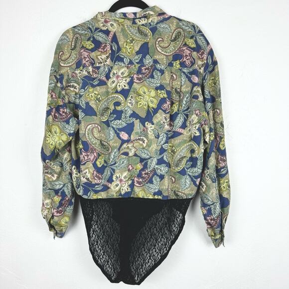 Vintage Annie Alexander Whimsigoth Office Floral Silk Body Suit Button Down S - Picture 10 of 12